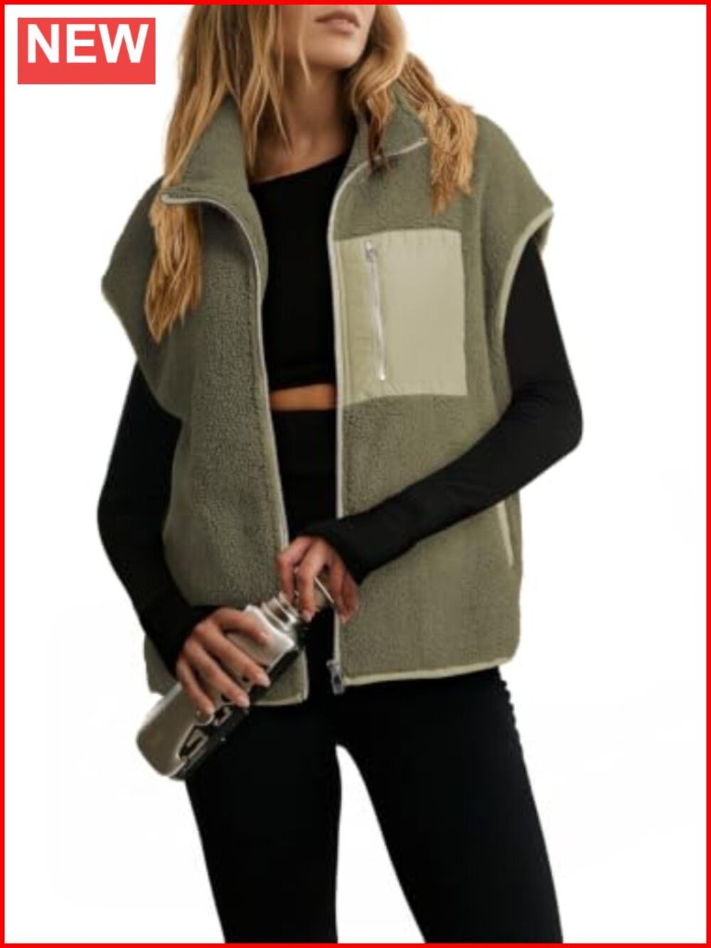 Women's Sherpa Fleece Zip-Up Oversized Vest Fall Winter Layering